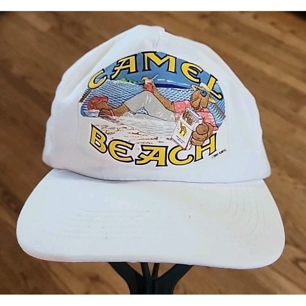 Vtg Joe Camel Beach Hat Cigarettes Tobacco Golf Vacation Nylon Snapback Ball Cap